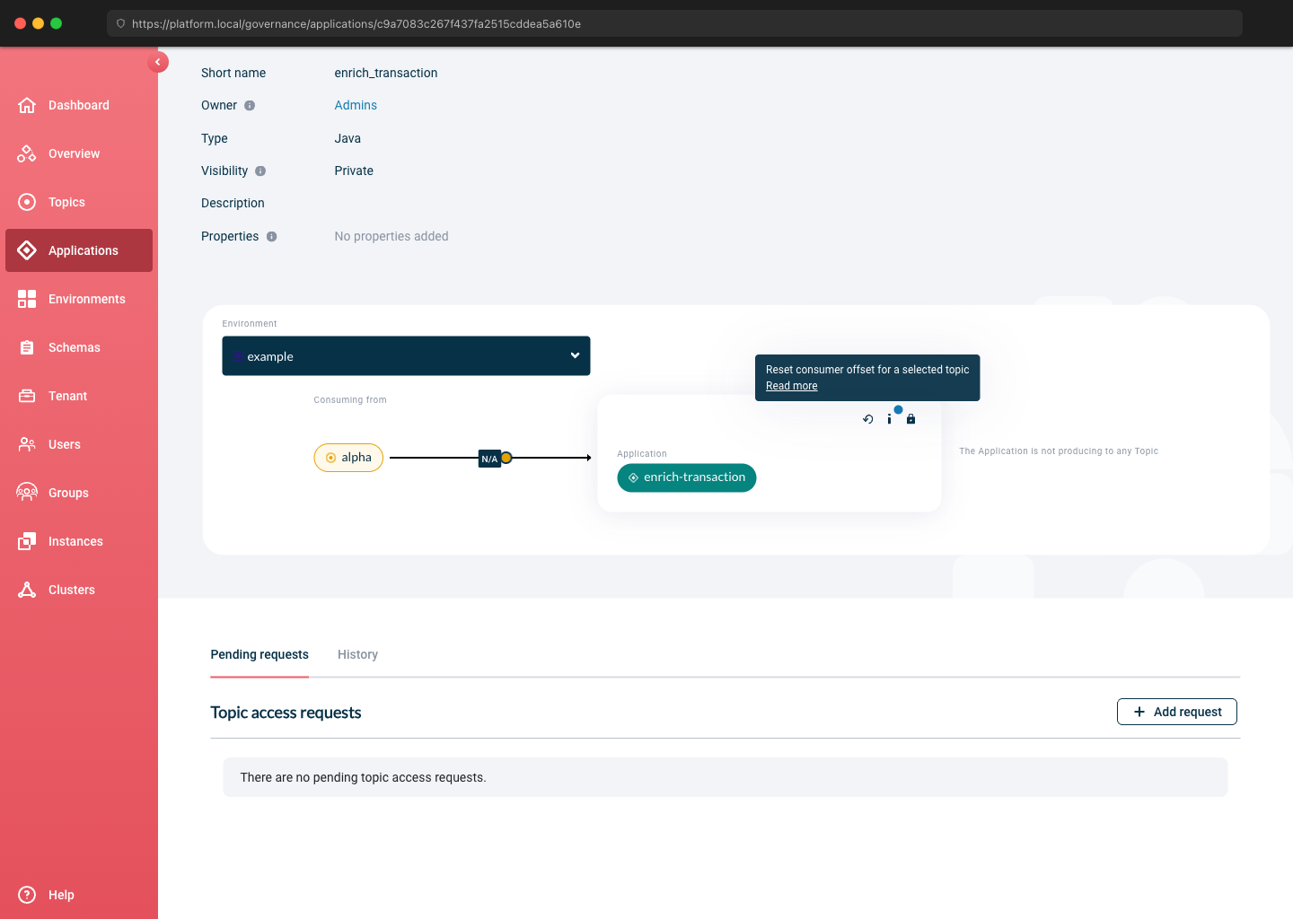 Reset Consumer Group button