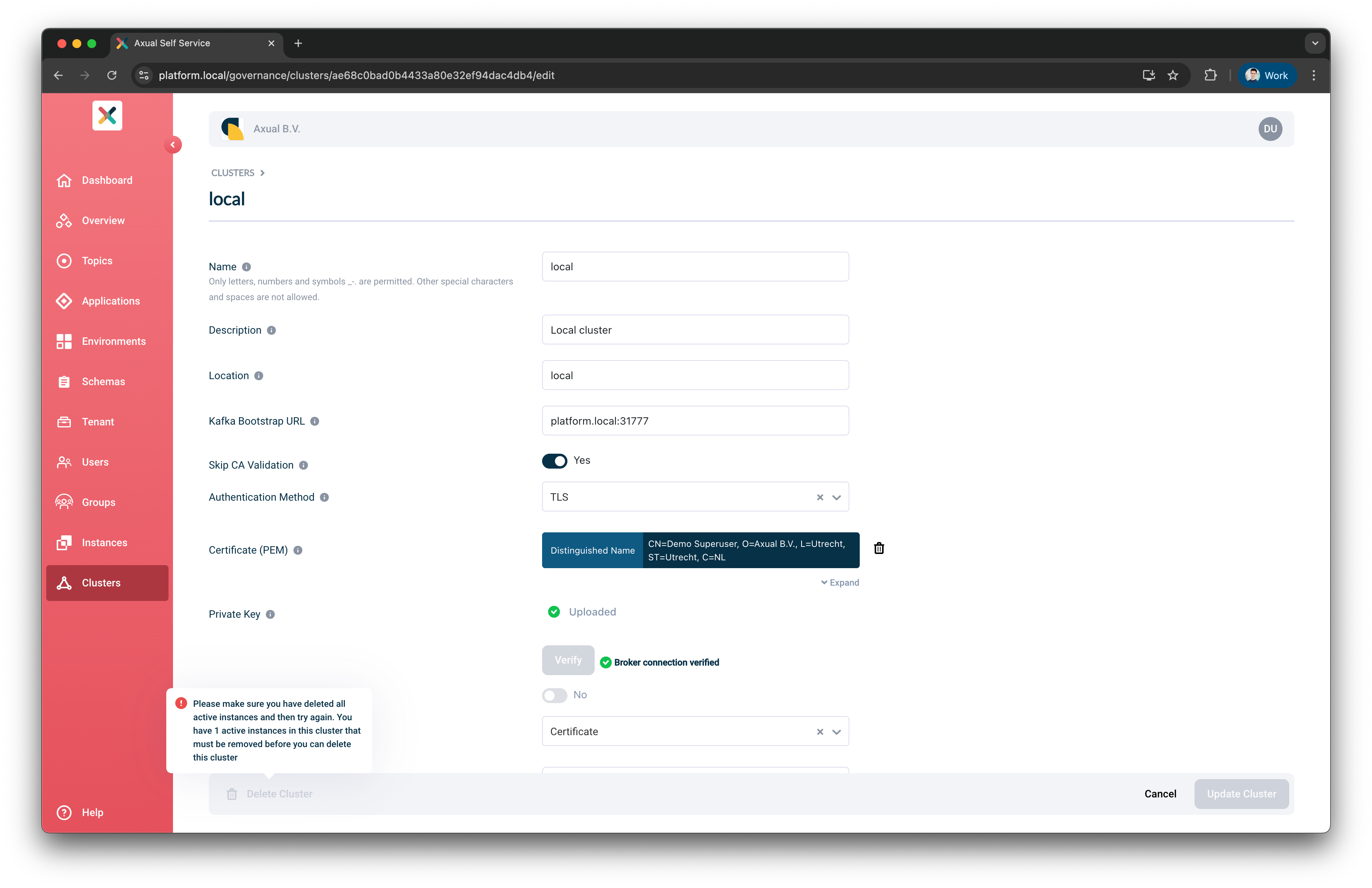 Cluster Delete Button Disabled