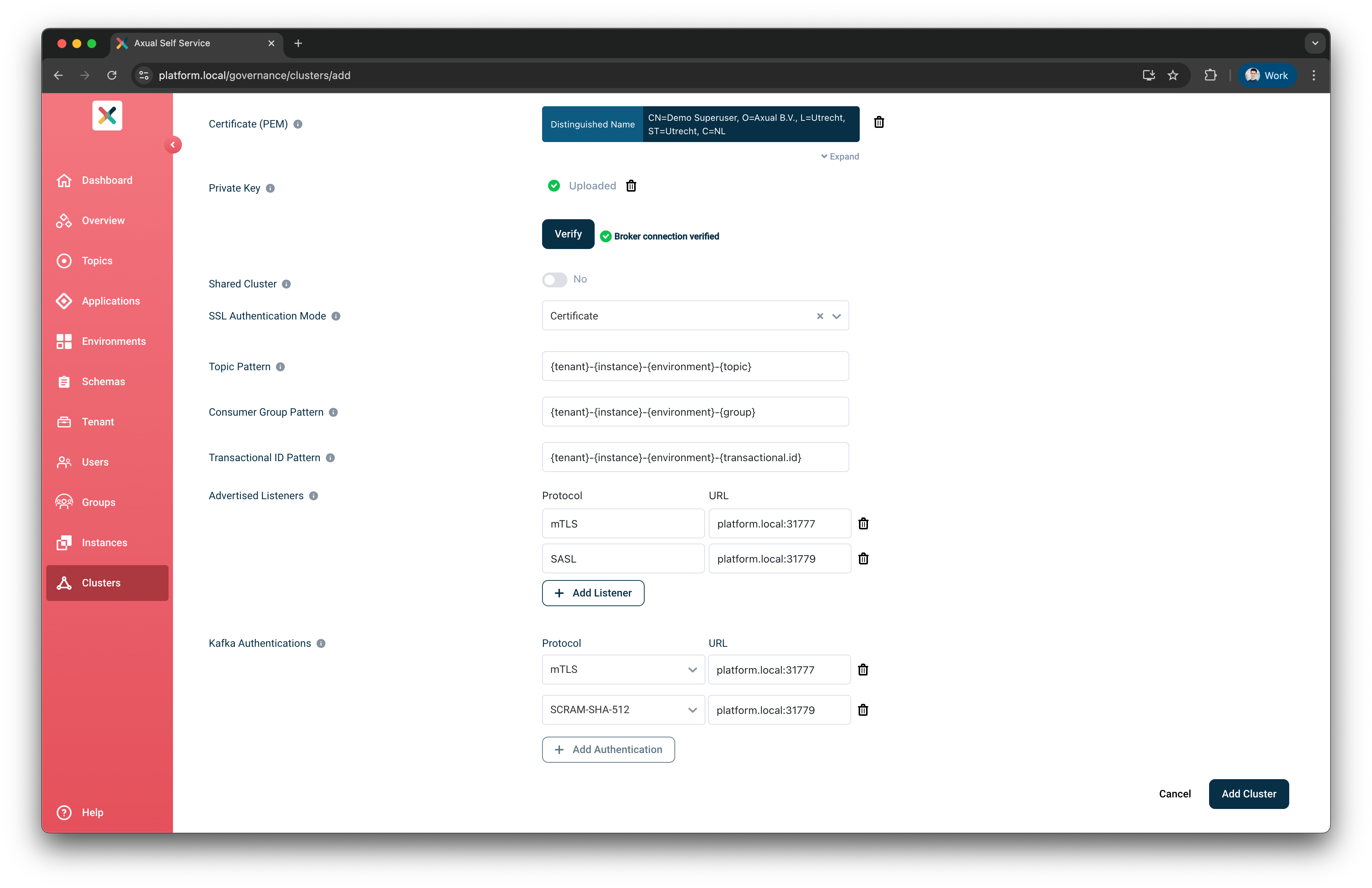 Self-Service Add Cluster Bootstraps section