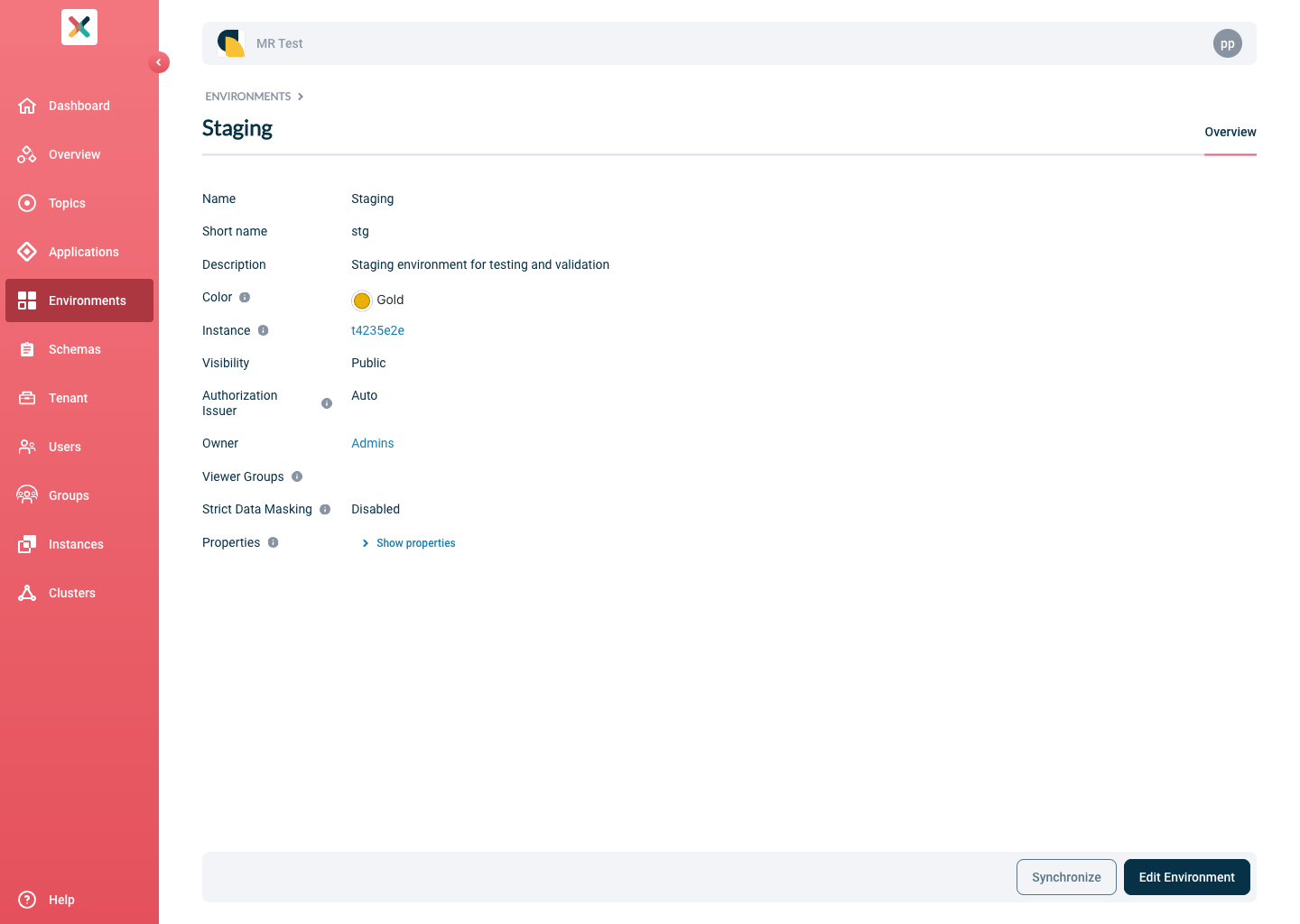 Environment detail page