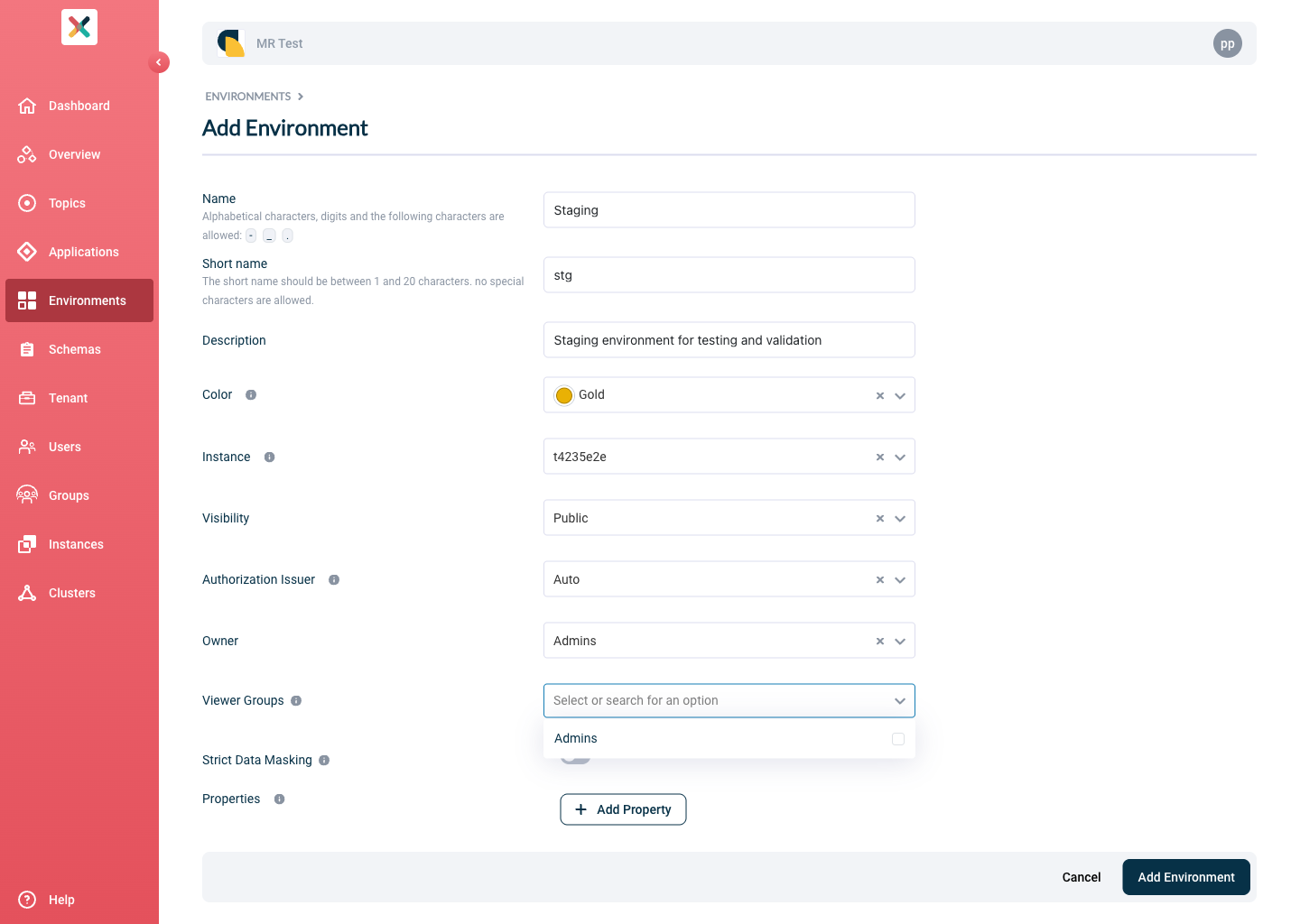 Select Environment viewer groups