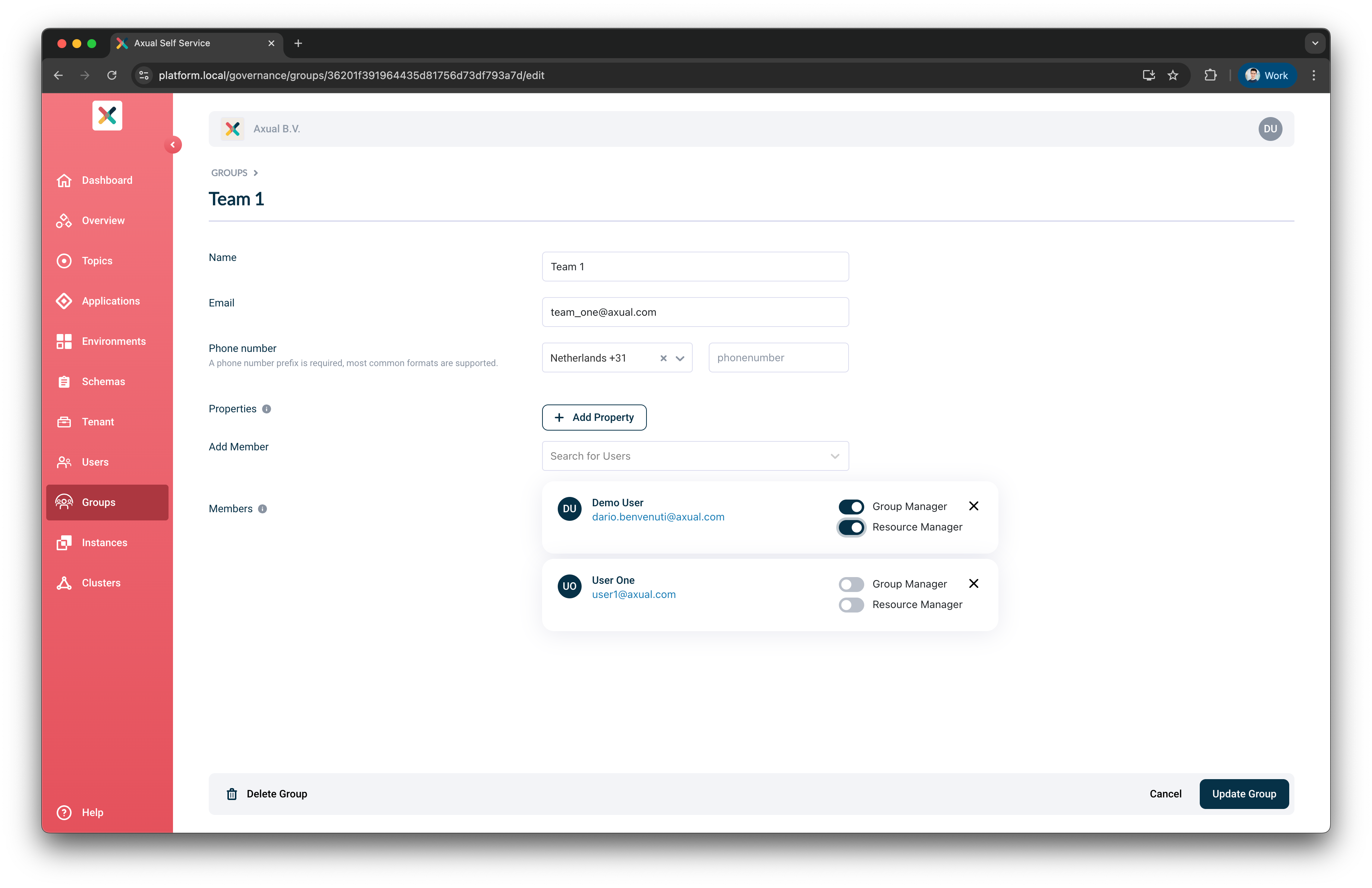 Designate resource manager for the group