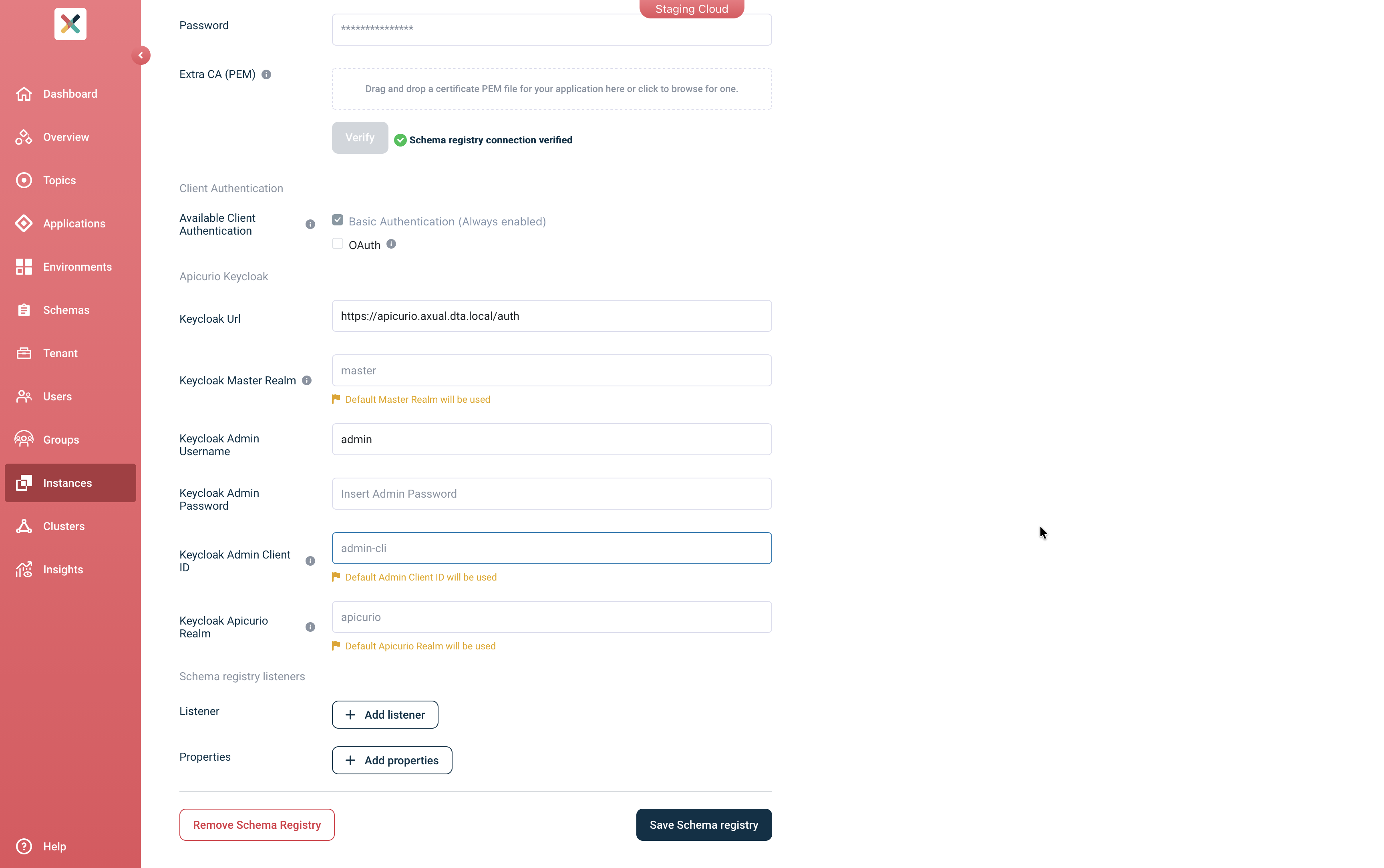Self-Service Configure Apicurio Keycloak
