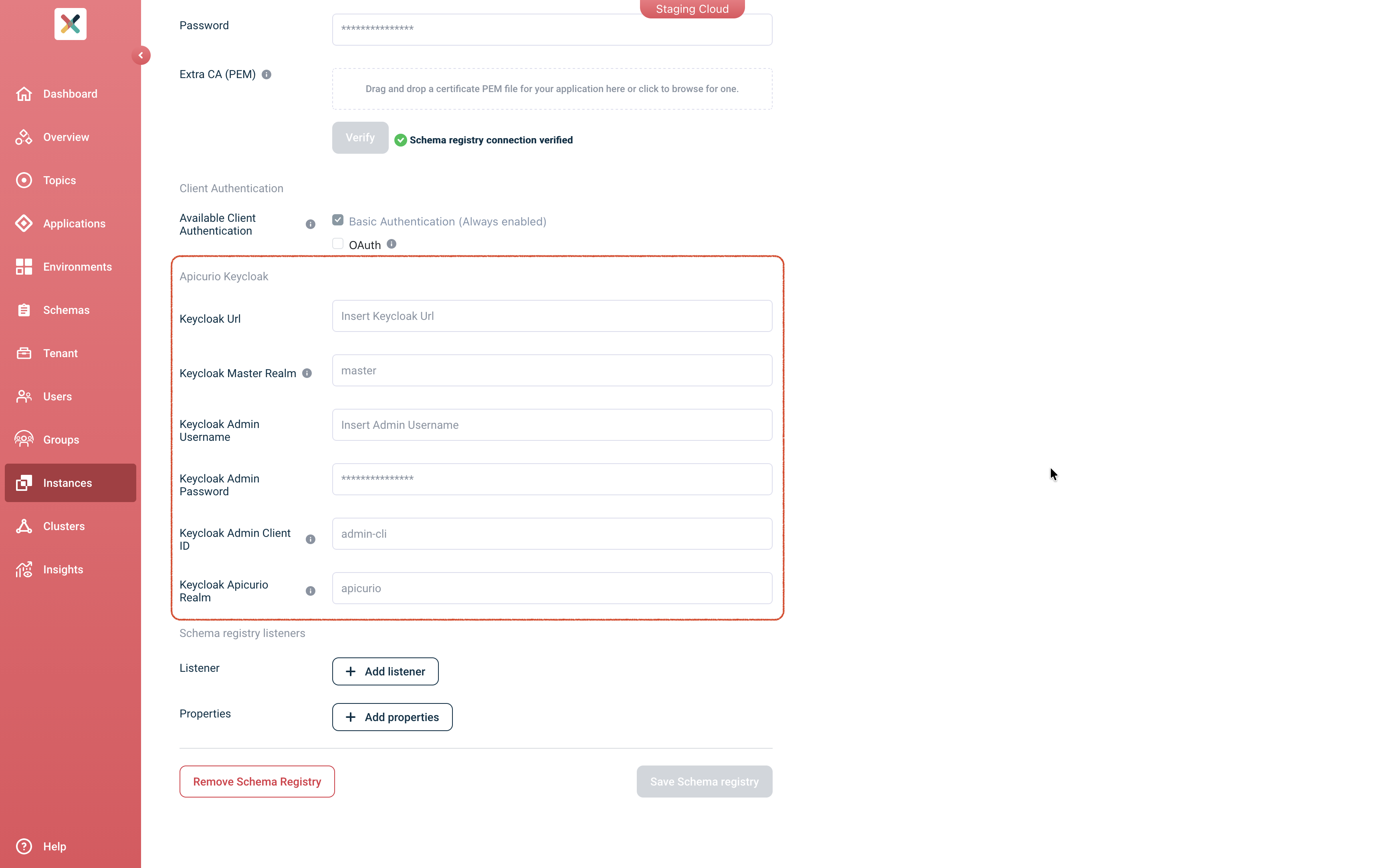 Self-Service Apicurio Keycloak Form