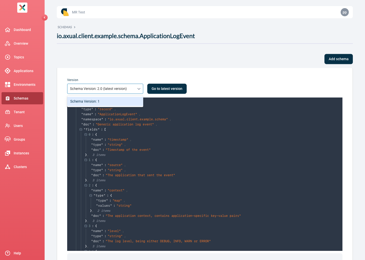 View All Schema Versions