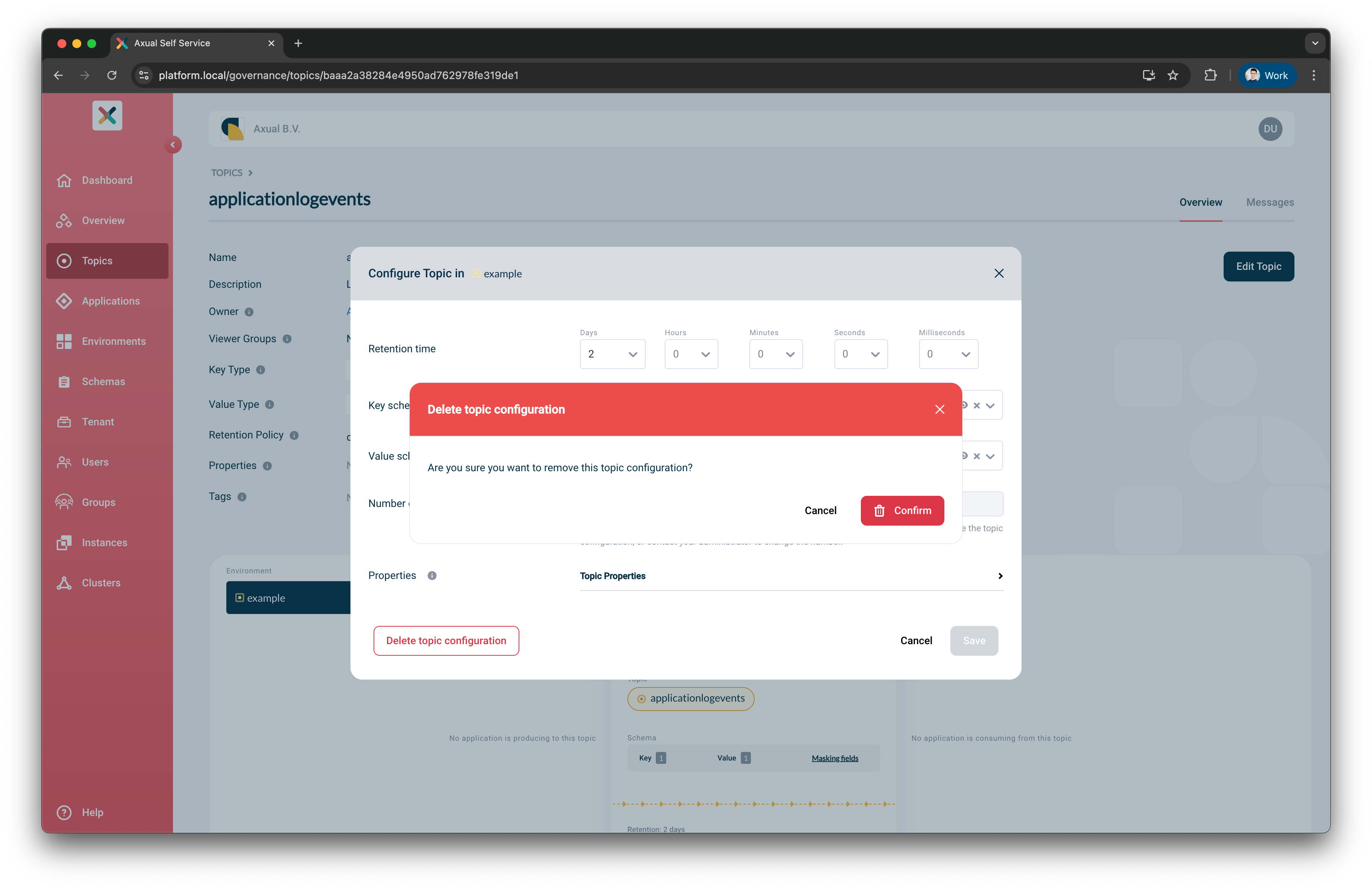 Delete topic configuration confirm