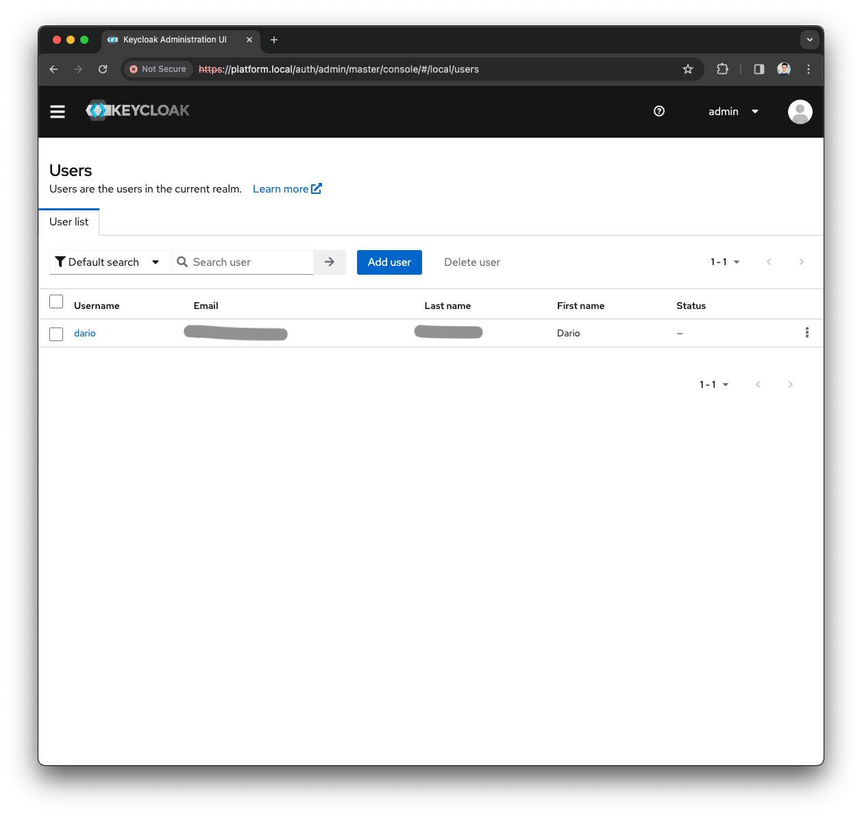 Keycloak Users list