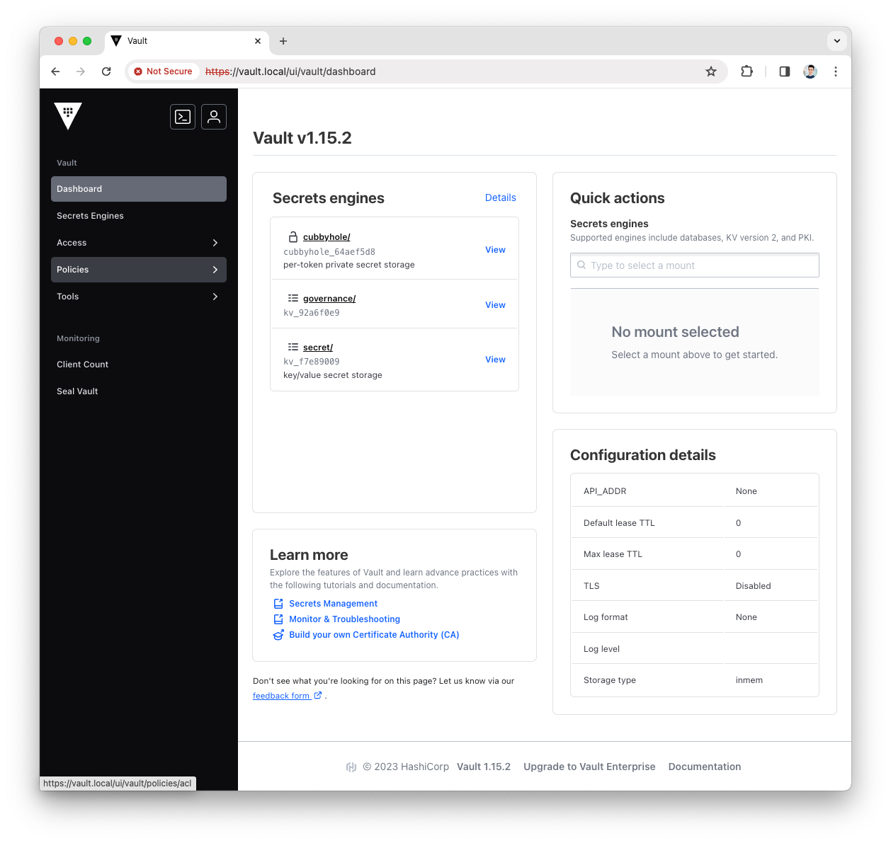 Open Policies Menu