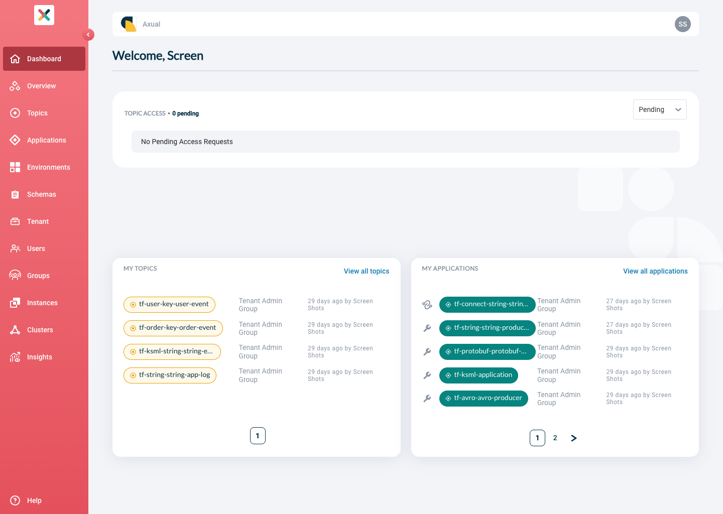 Axual Governance - dashboard (OpenShift)