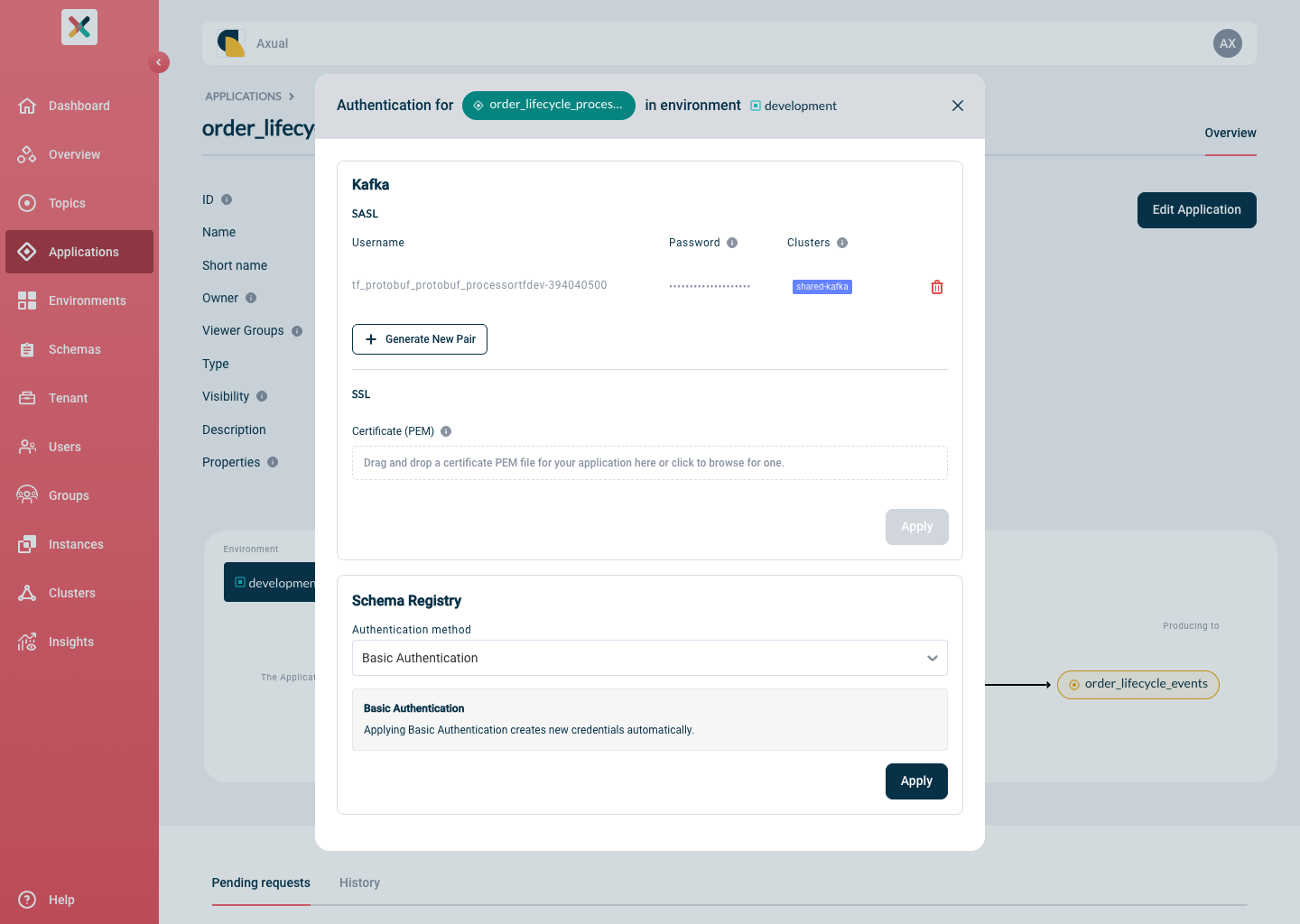 Create Schema Registry credentials modal