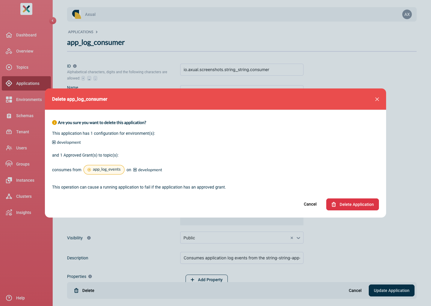 Inform application modal