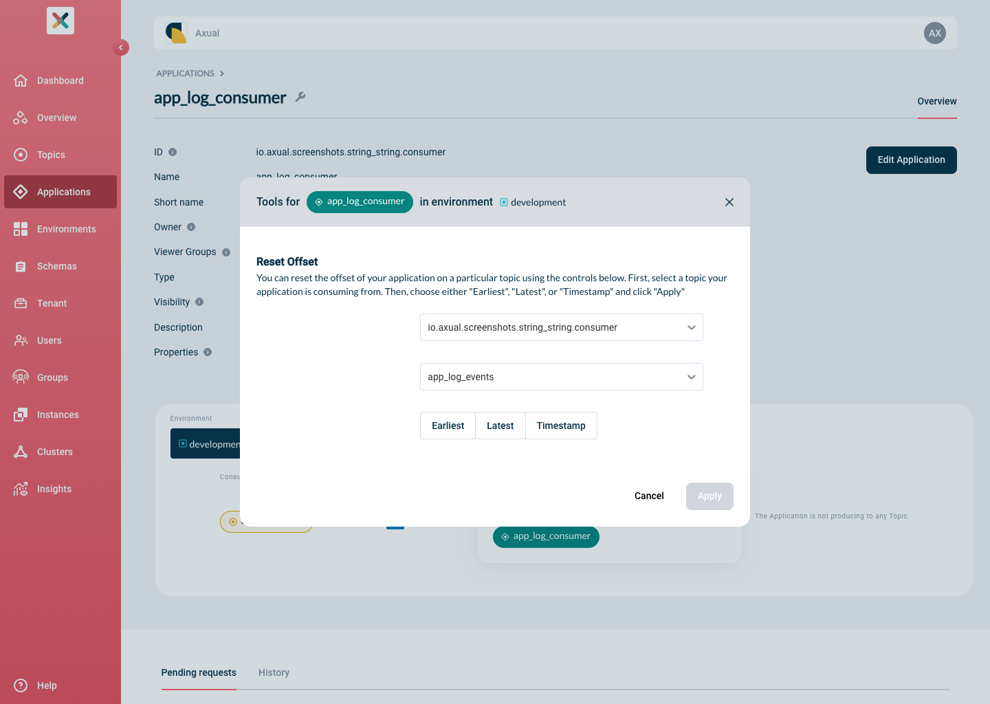 Reset Consumer Group modal