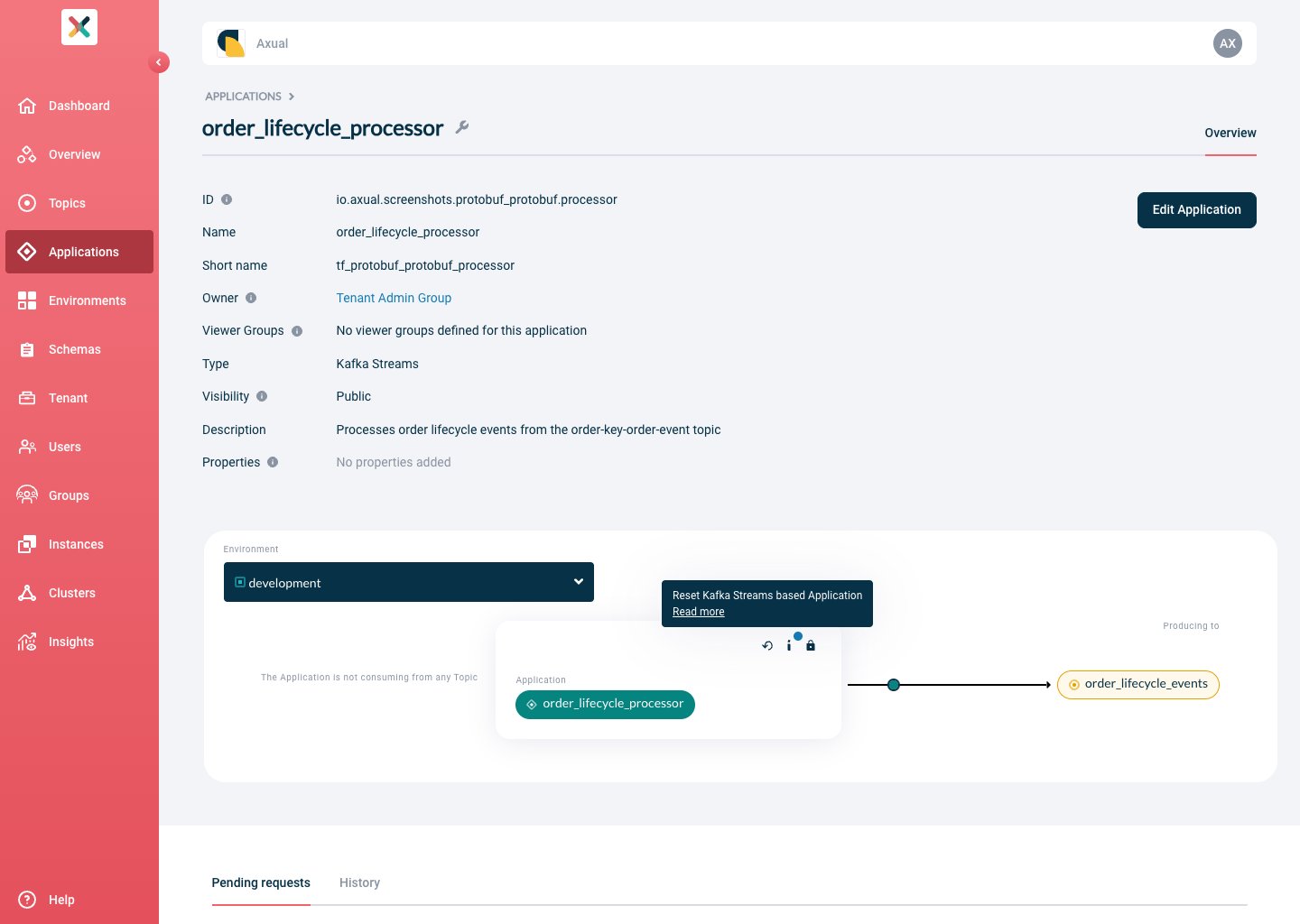 Reset Kafka Streams based button