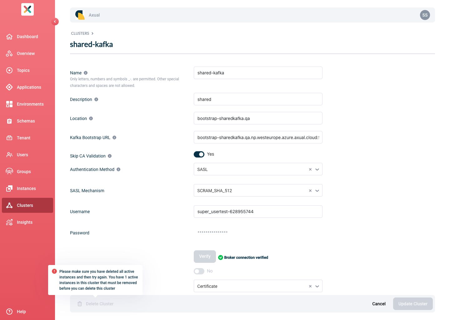 Cluster Delete Button Disabled