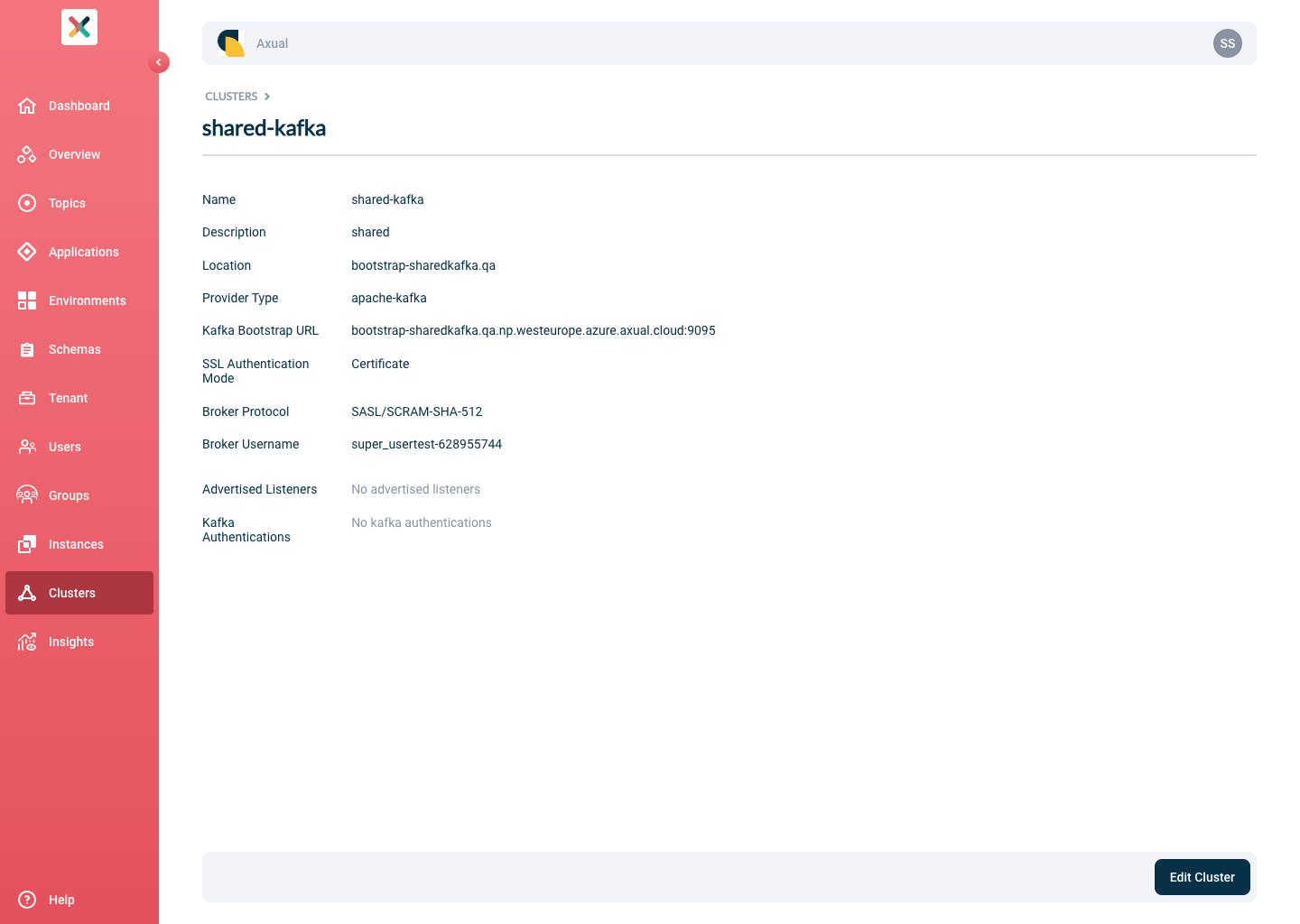 Cluster detail page