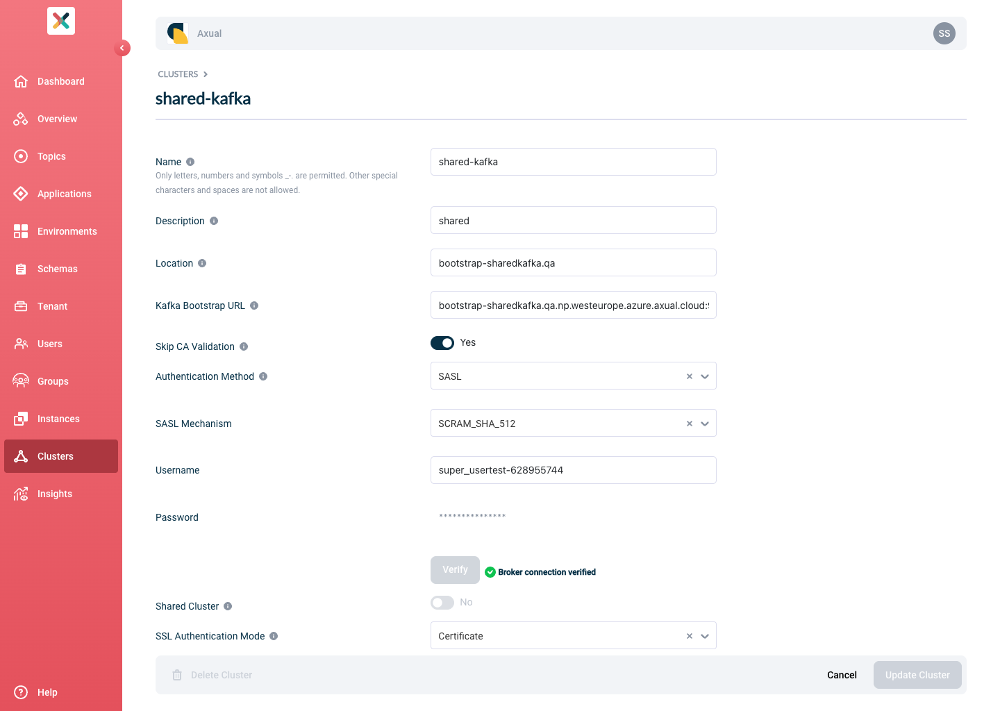 Cluster Edit Page
