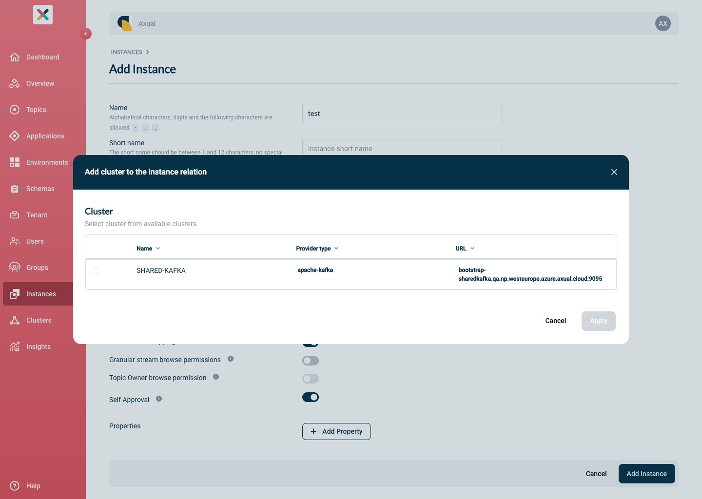 Self-Service Select Cluster page