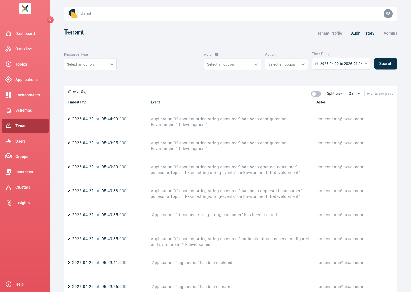 Audit History tab view