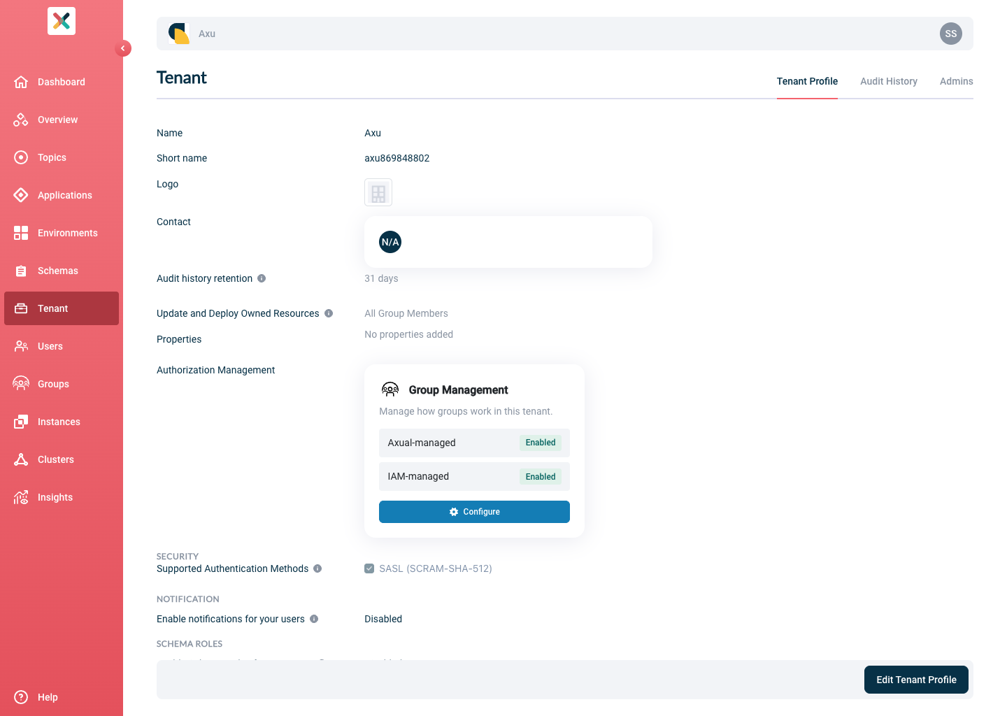 Tenant profile