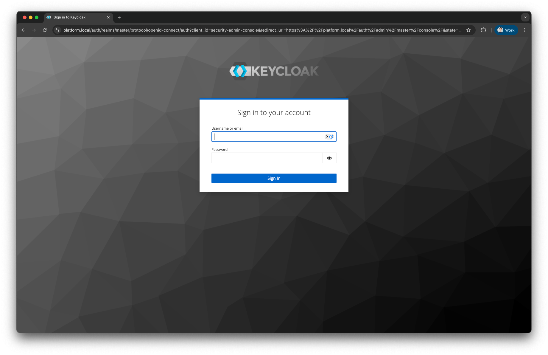 Keycloak Admin login screen