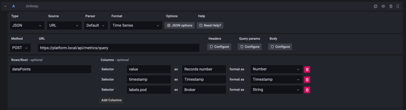 grafana infinity panel configuration