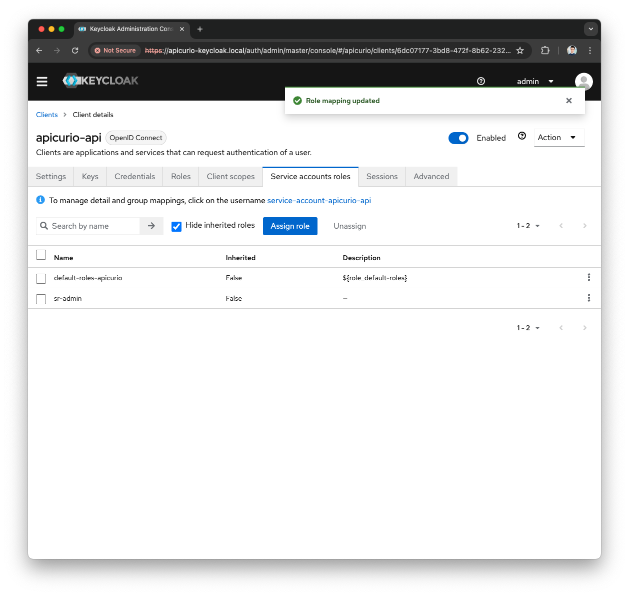 Keycloak Apicurio-API SR-Admin role mapped