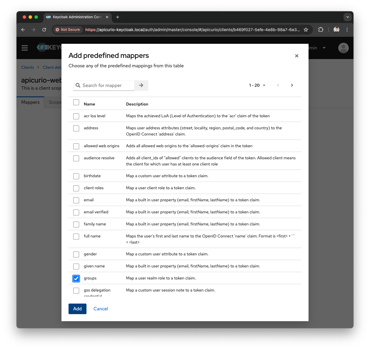 Keycloak Apicurio-Web Client Groups Mapper