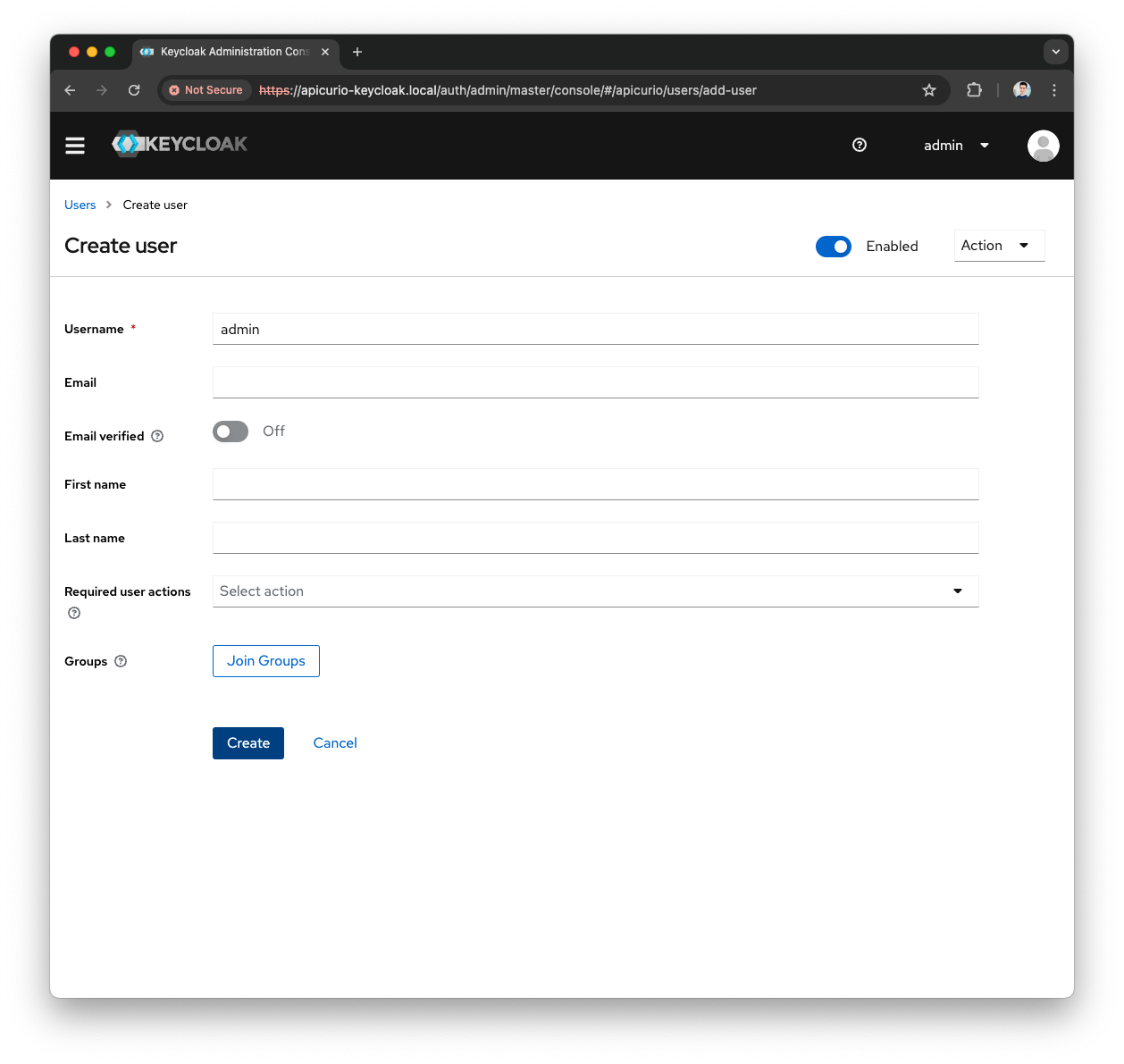 Keycloak Create Admin user