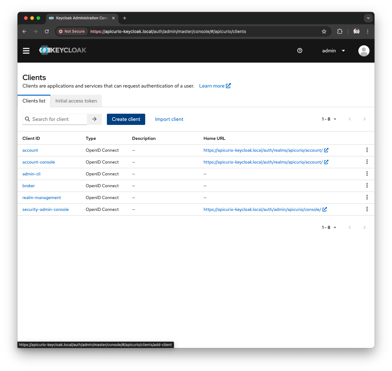 Keycloak Create Client menu