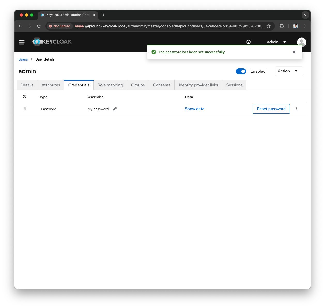 Keycloak Admin password saved