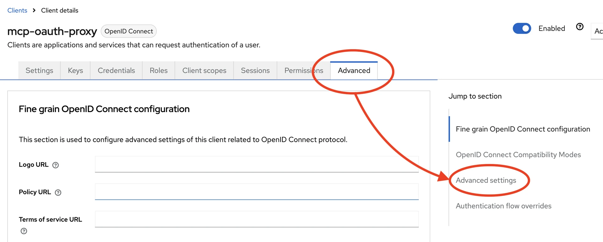Keycloak Client Advanced Settings