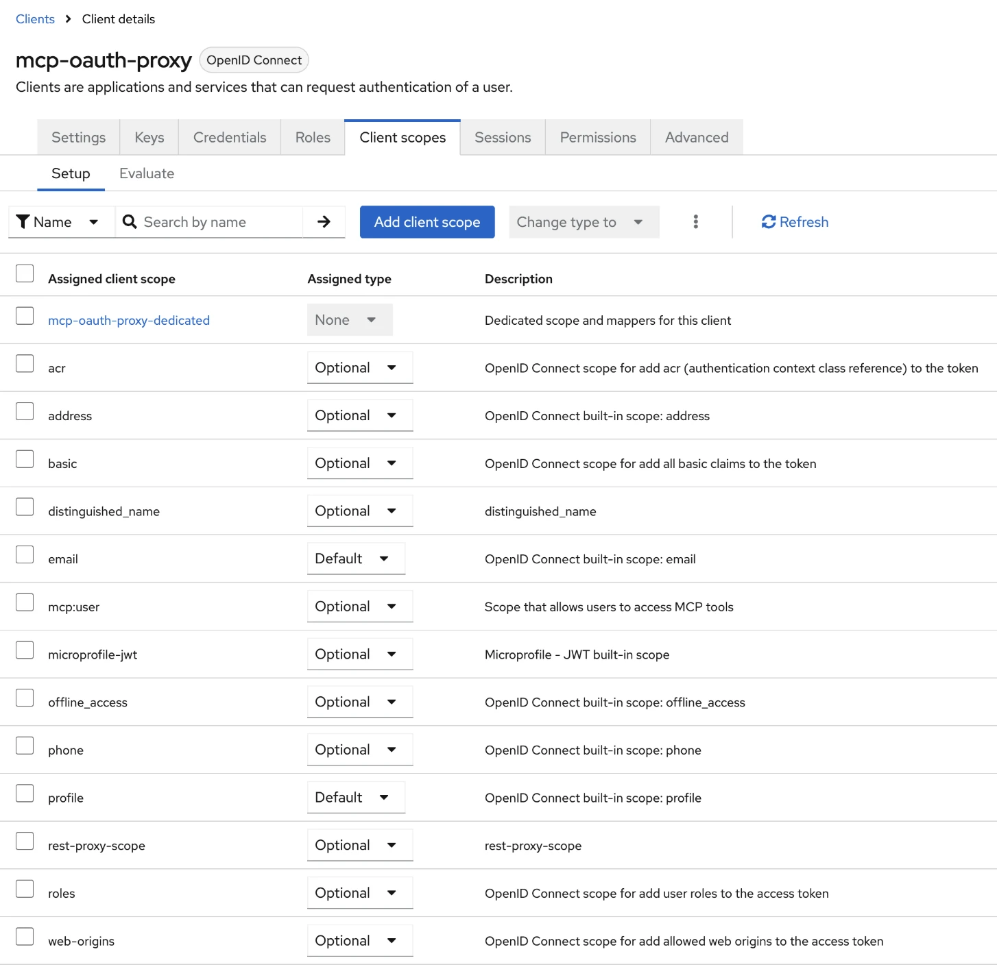 Keycloak Client Optional scopes
