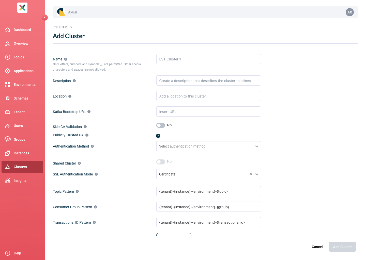 Axual Governance - adding a cluster-1