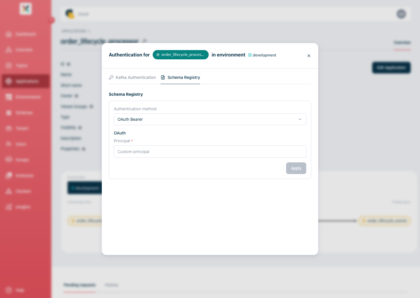 Create Apicurio Registry credentials modal