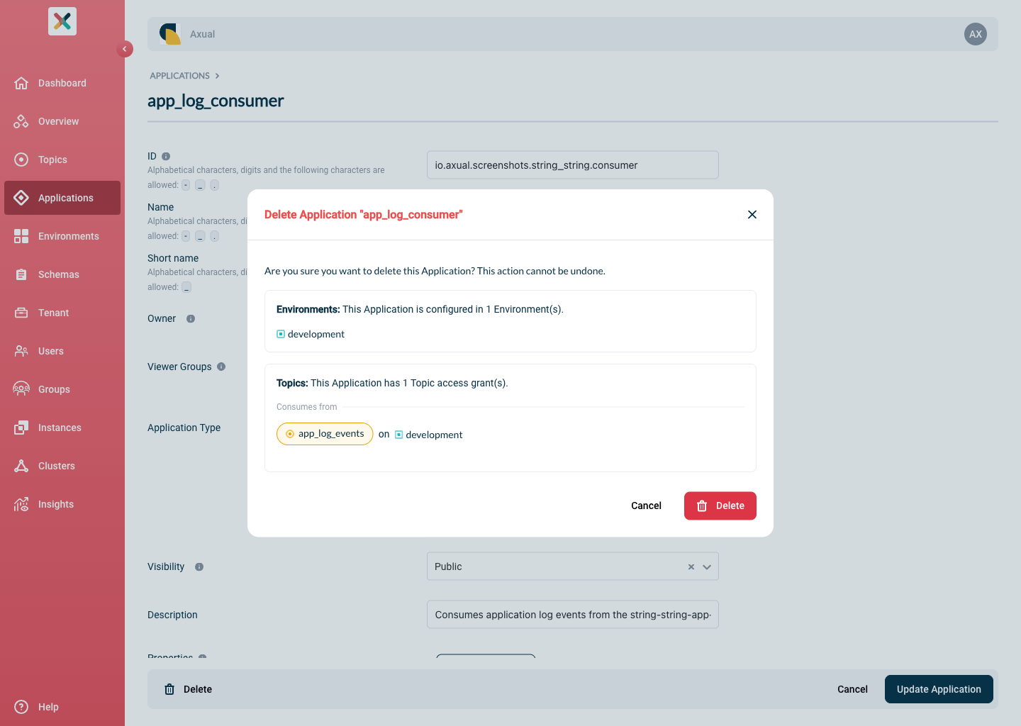 Inform application modal
