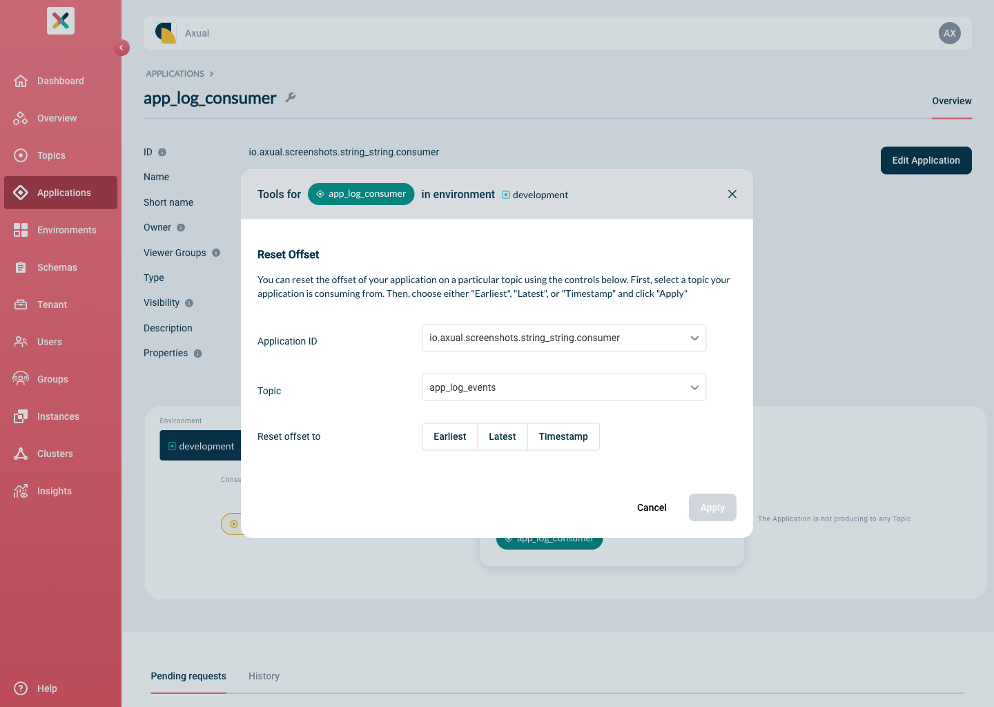 Reset Consumer Group modal