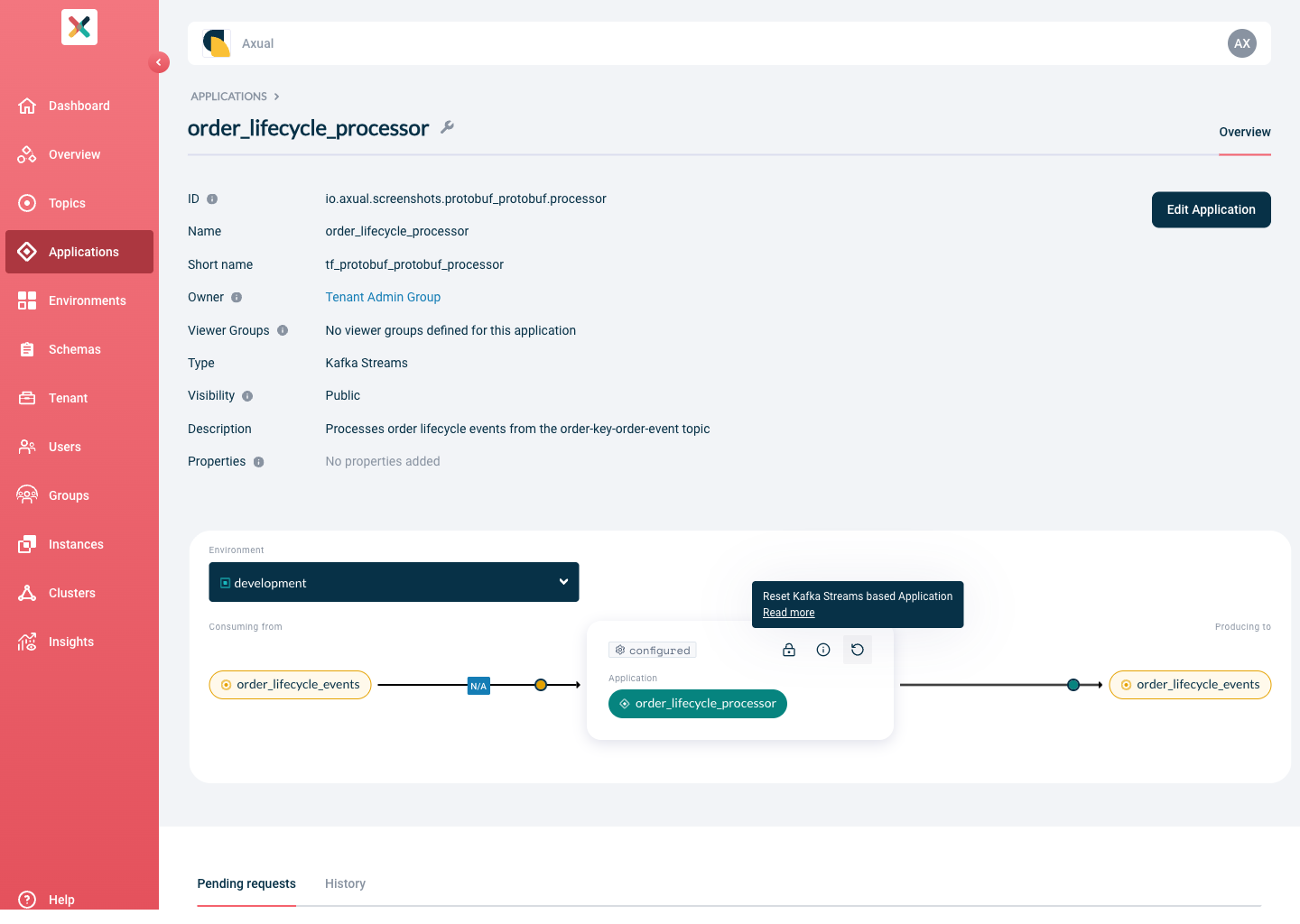 Reset Kafka Streams based button