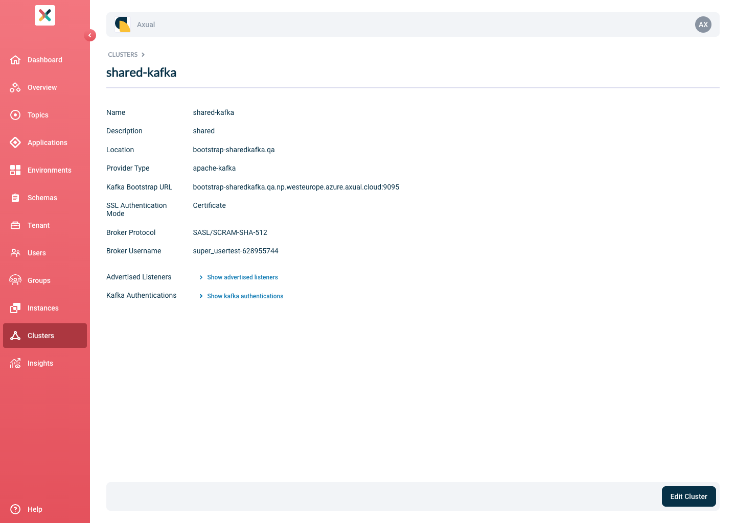 Cluster detail page