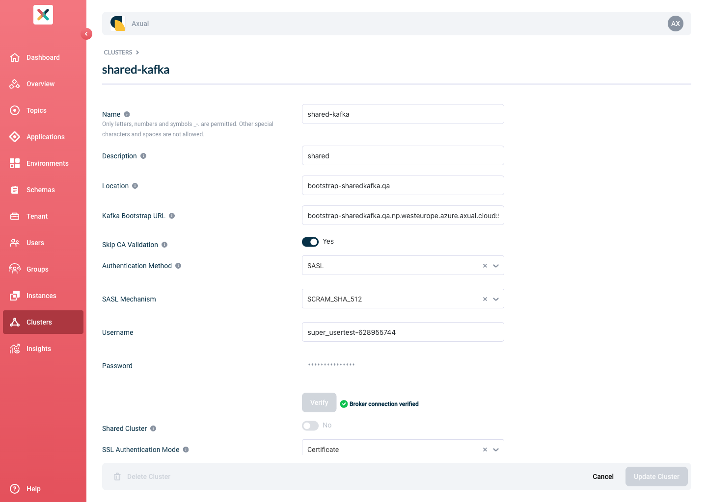 Cluster Edit Page