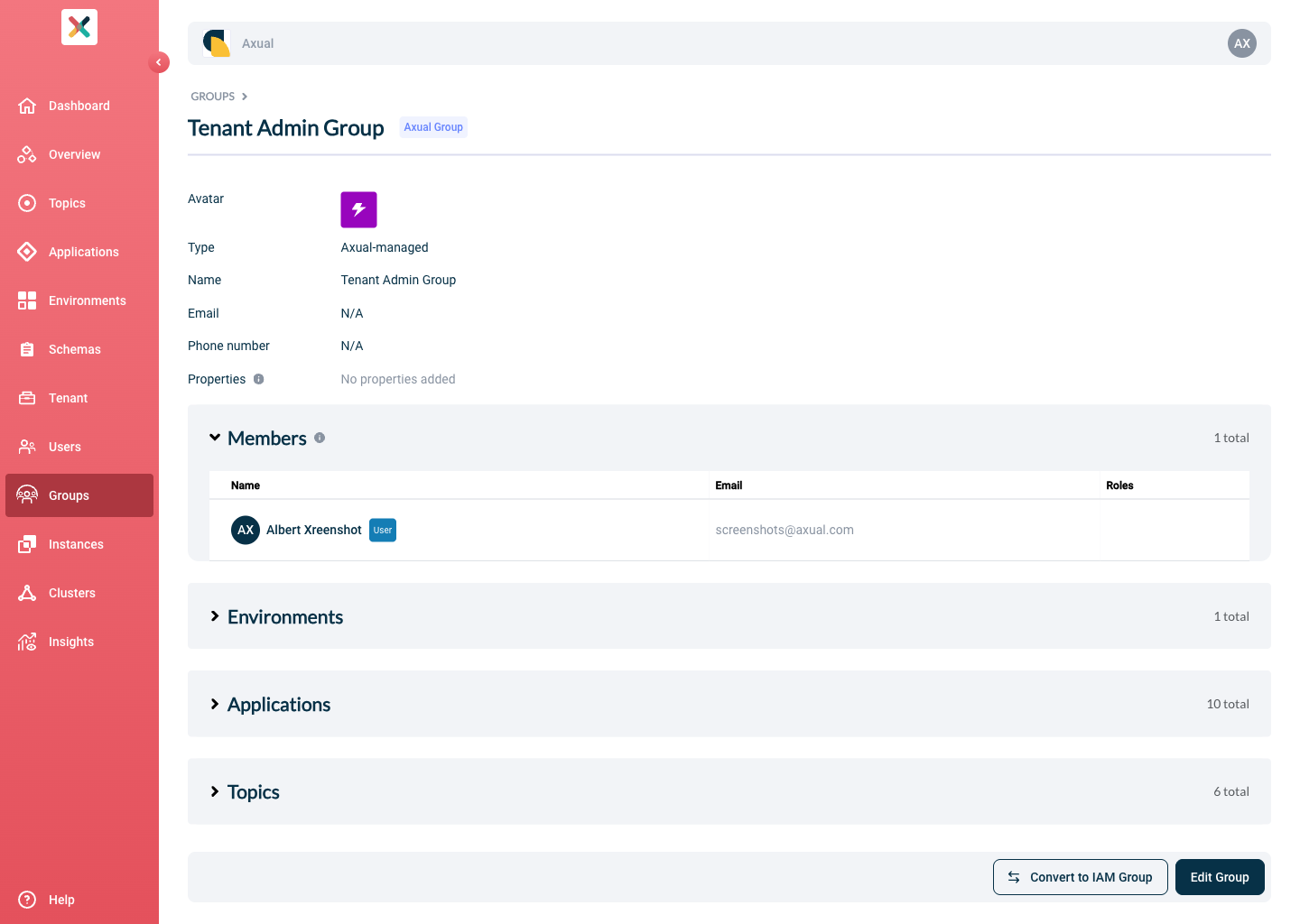 Group detail page