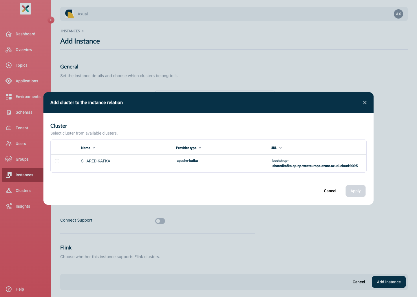 Self-Service Select Cluster page
