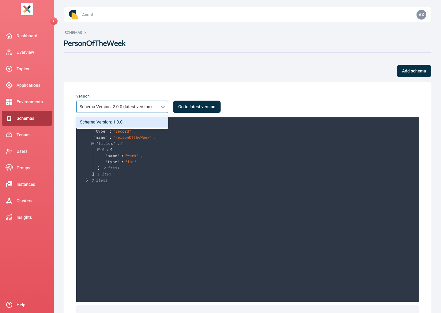 View All Schema Versions