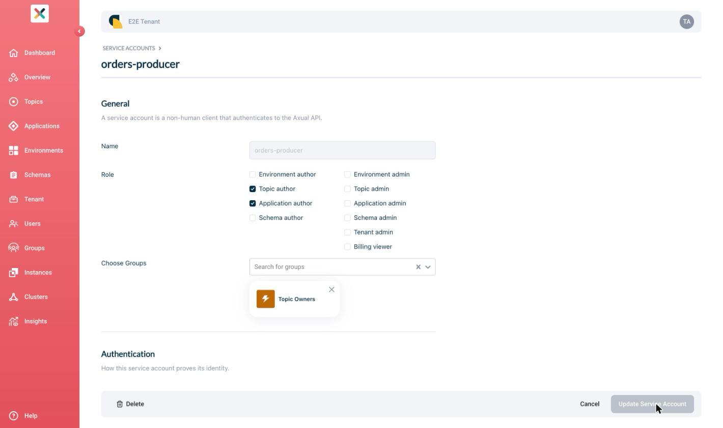 Edit service account form
