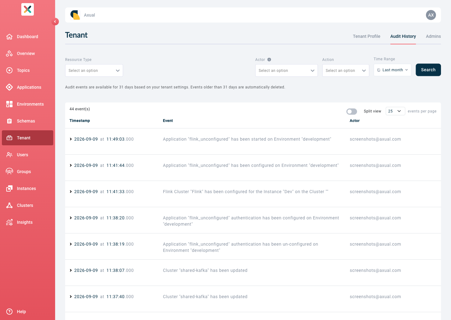 Audit History tab view
