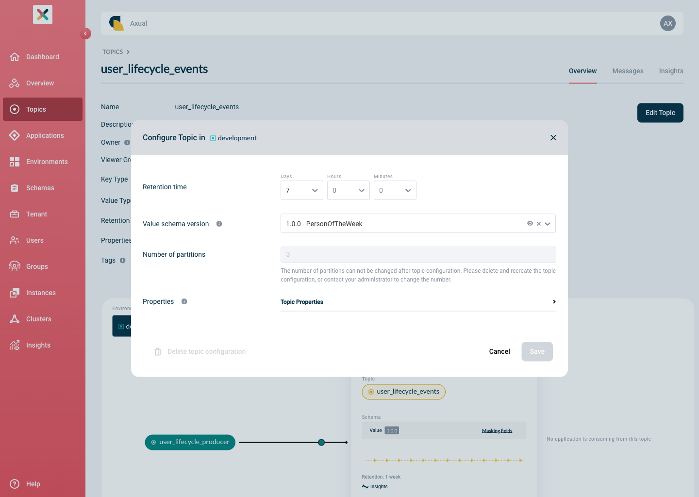 Configure Topic modal