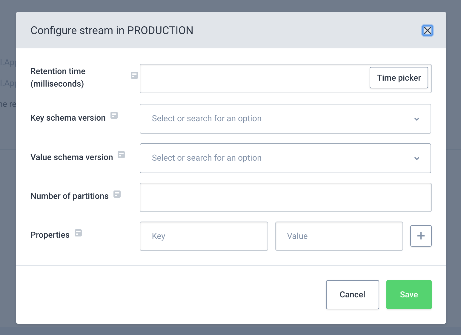 Configure stream modal