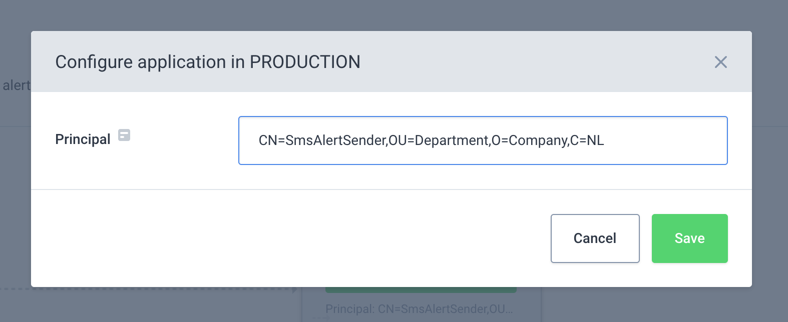 Configure principal modal