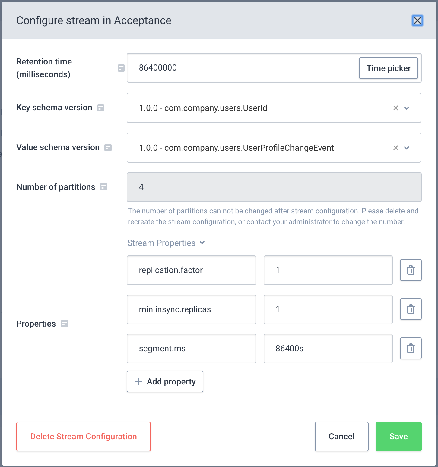 Configure stream properties