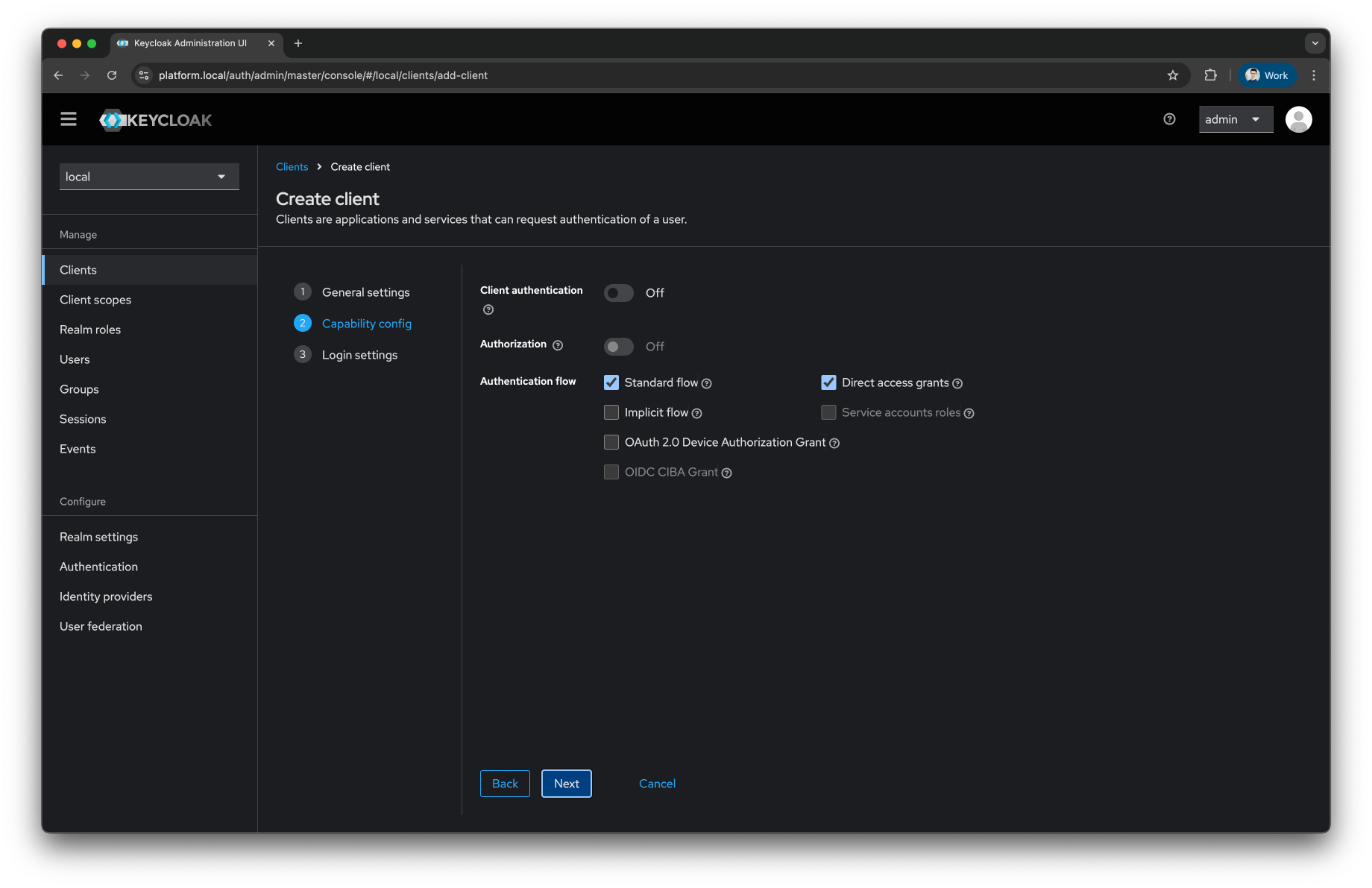 Keycloak Create Client capability config