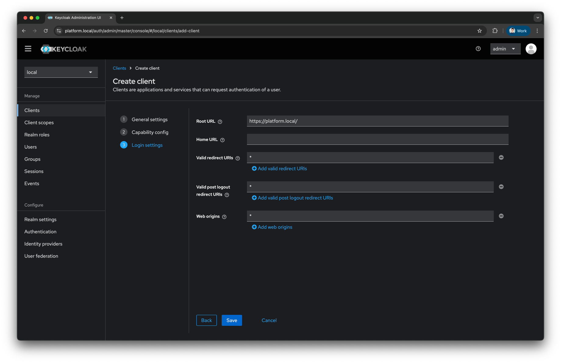 Keycloak Create Client login settings
